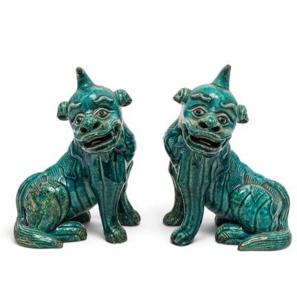 Pair Chinese Qing Dynasty Turquoise-Glazed Guardia
