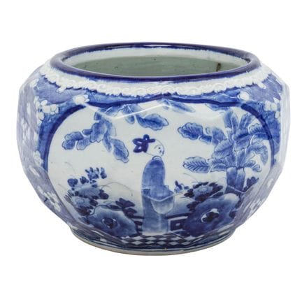 Cache-pot vintage en porcelaine chinoise bleue et 