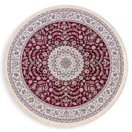 Large Nain Persian Hand-Knotted Red Round Rug 20th