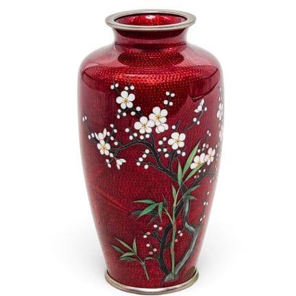 Vase japonais en cloisonné « Ginbari » rouge, déco