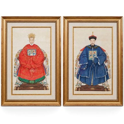 (2 pièces) Anciens portraits d’ancêtres chinois de