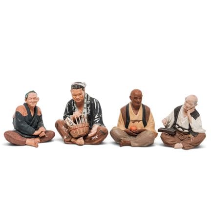 (4 pezzi) Statuine popolari giapponesi antiche in 