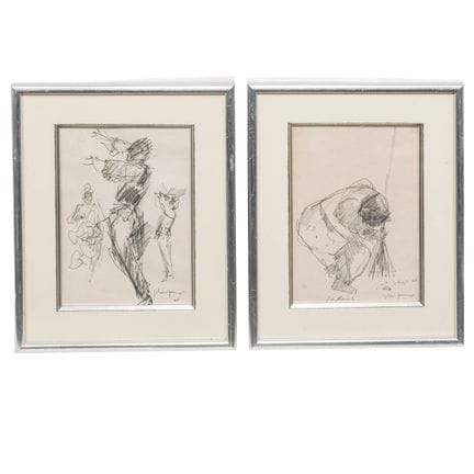 (2 pezzi) Illustrazioni francesi d’epoca a grafite