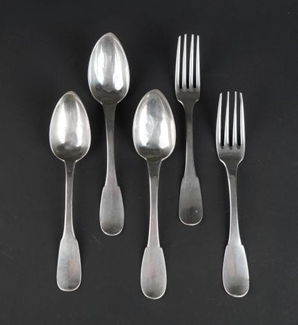 Set of three spoons and two forks in 950°/00 silve