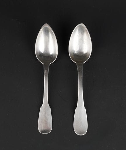 Set of two 950°/00 silver spoons, uniplat style, o