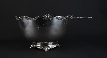 Large silver plated punch bowl with rocaille decor
