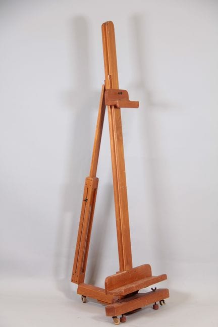 Grand chevalet d'atelier de peintre en bois nature
