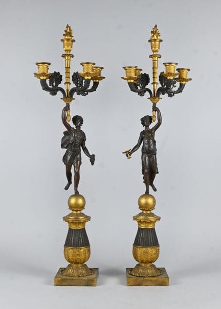 Paire de candélabres Empire / Charles X en bronze 
