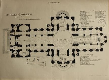 Pianta della Cattedrale di St Paul, Londra, 1892.
