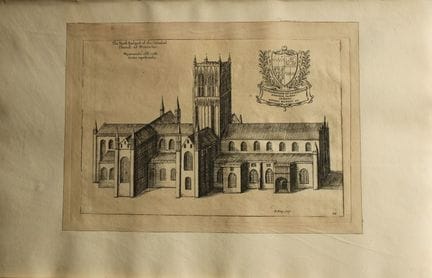 Cattedrale di Worcester, incisione di Daniel King,
