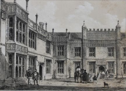Nash J - Litografia di Sutton Place, Surrey, 1869.
