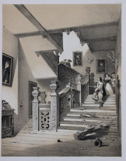 Nash J - Litografia di Aston Hall nel Warwickshire