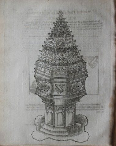 John Weever - Incisione di un monumento araldico, 