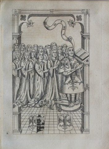 John Weever - Incisione di un monumento araldico, 