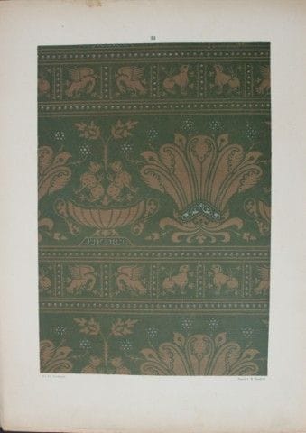 菲施巴赫——《纺织品纹样设计》（1884年）。

这幅彩色石版画选自瑞士圣加仑工业艺术学校校长弗雷德