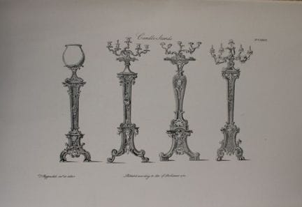 Thomas Chippendale – Originalstich von Kerzenständ