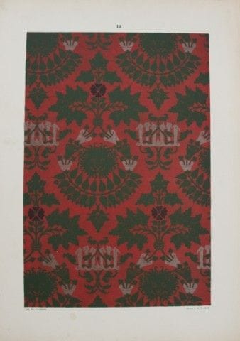 菲施巴赫——《纺织品纹样设计》（1884年）。

这幅彩色石版画选自瑞士圣加仑工业艺术学校校长弗雷德