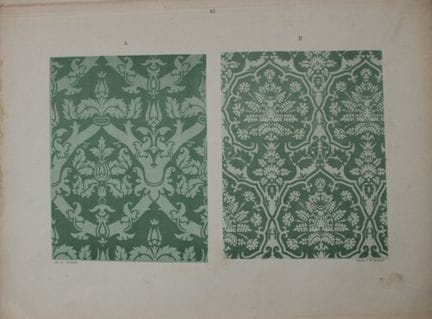 菲施巴赫——《纺织品纹样设计》（1884年）。

这幅彩色石版画选自瑞士圣加仑工业艺术学校校长弗雷德