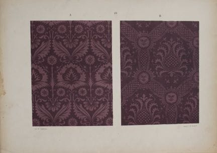 菲施巴赫——《纺织品纹样设计》（1884年）。

这幅彩色石版画选自瑞士圣加仑工业艺术学校校长弗雷德