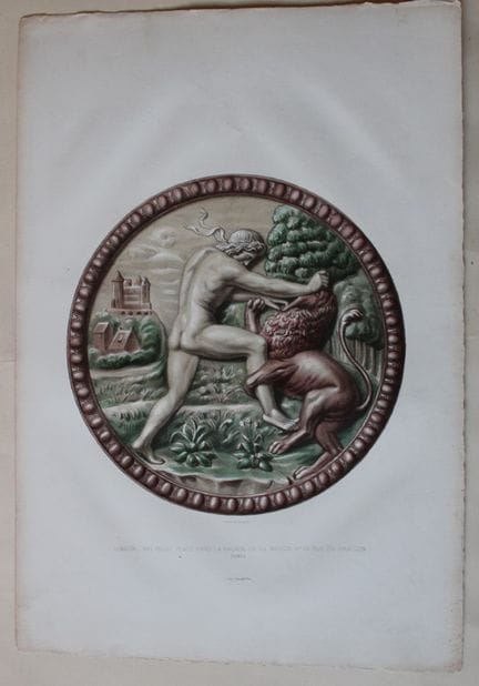 德朗热与博尔内曼——《参孙》，浮雕，1862年。

这幅石版画描绘的是《参孙》浮雕，该浮雕镶嵌于巴黎