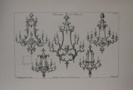 Thomas Chippendale – Originalstich von Kronleuchte