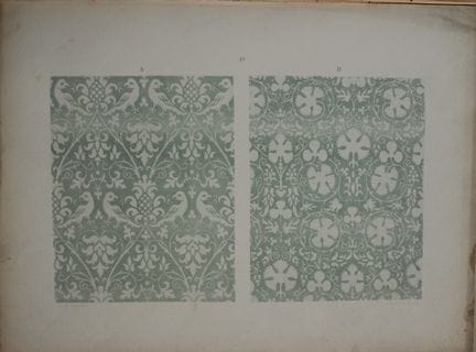菲施巴赫——《纺织品纹样设计》（1884年）。

这幅彩色石版画选自瑞士圣加仑工业艺术学校校长弗雷德