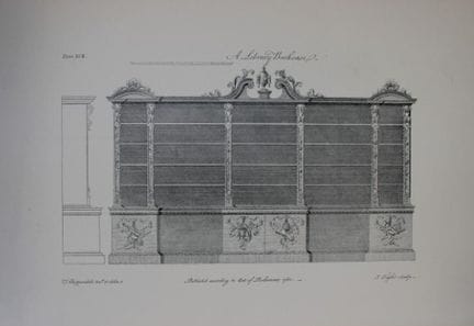Thomas Chippendale – Originalstich eines Bibliothe