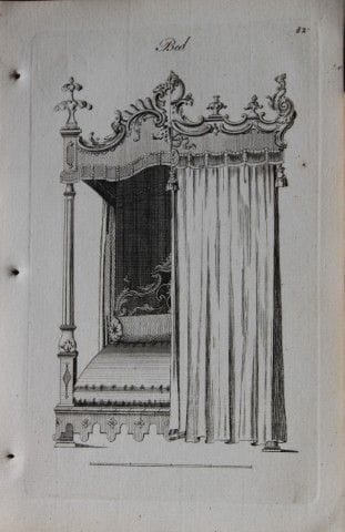 软垫家具师协会——床，1765年。

这幅珍贵的铜版画出自《雅致家居家具：符合当下审美，并增补数件前
