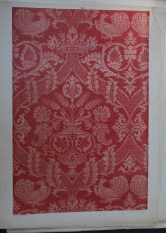 菲施巴赫——《纺织品纹样设计》（1884年）。

这幅彩色石版画选自瑞士圣加仑工业艺术学校校长弗雷德