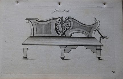 曼沃林——1765年花园长椅铜版画。

这幅珍贵的铜版画出自《雅致家居家具：符合当下审美，并增补数件