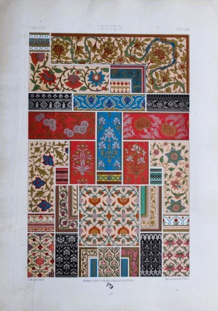 拉西内特——1873年印第安图案石版画。

这幅装饰图案石版画选自奥古斯特·拉西内特（Auguste