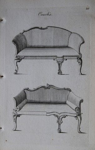 曼瓦林——1765年沙发铜版画。

这幅珍贵的铜版画出自《雅致家居家具：符合当下审美，并增补数件前所