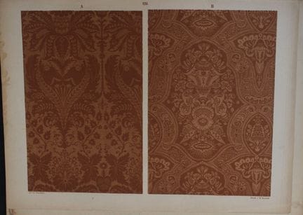 菲施巴赫——《纺织品纹样设计》（1884年）。

这幅彩色石版画选自瑞士圣加仑工业艺术学校校长弗雷德