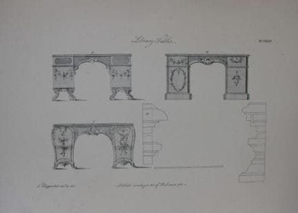 Thomas Chippendale – Originalstich eines Bibliothe