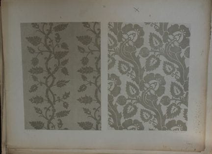 菲施巴赫——《纺织品纹样设计》（1884年）。

这幅彩色石版画选自瑞士圣加仑工业艺术学校校长弗雷德