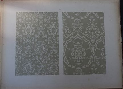 菲施巴赫——《纺织品纹样设计》（1884年）。

这幅彩色石版画选自瑞士圣加仑工业艺术学校校长弗雷德