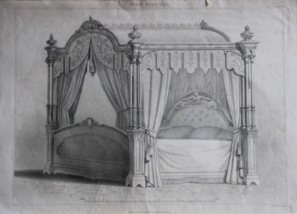 P·汤姆森——J·H·勒库克斯于1853年雕刻的“State Bedstead”床架图版。

这幅罕