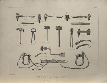 Benjamin Herring - Lithograph of Farrier's Tools 1