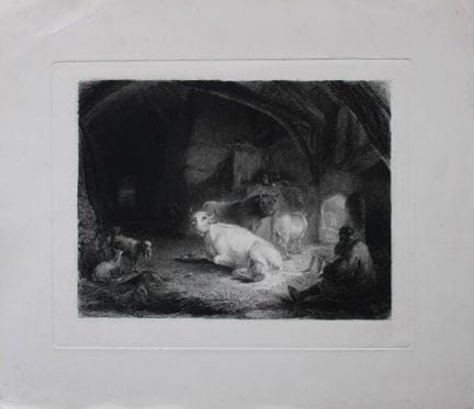 Edward Pryce Owen - Etching of barn scene c1855.

