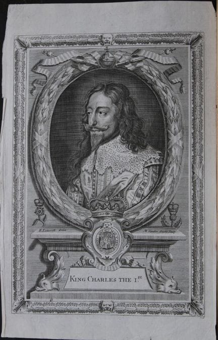 查理一世，迈克尔·范·德·古赫特于1706年雕刻。

这是一幅查理一世（英格兰国王）的古董版画肖像，