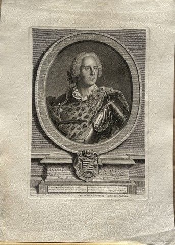 雅辛特·里戈——《萨克森元帅》，J.G. 维勒 1745年刻版画。

这幅1745年的《萨克森元帅》