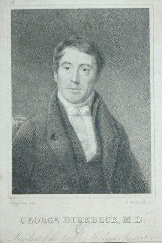 Engraving of George Birkbeck MD drawn by Thomas Ch