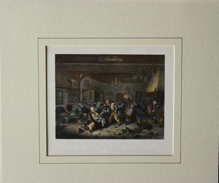 阿德里安·范·奥斯塔德——《荷兰酒馆》，由A·卡斯于约1850年雕刻。

这幅19世纪的手工上色版画