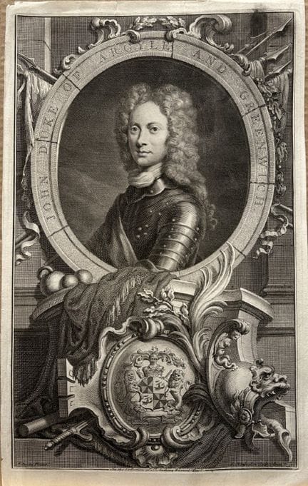 雅各布斯·霍布拉克恩——1735年阿盖尔公爵的铜版画。

这幅约翰·坎贝尔（阿盖尔和格林威治第二代公