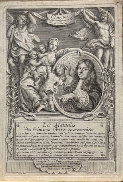 纪尧姆·瓦莱——1668年扉页版画。

这是开创性产科学教材《Les Maladies des Fe