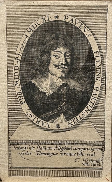 Engraving depicting the German Baroque poet Paul F