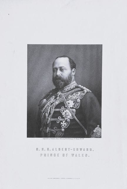爱德华·斯托达特——1899年阿尔伯特·爱德华王子的版画。

这幅版画描绘了身着军装、佩戴皇家徽章和