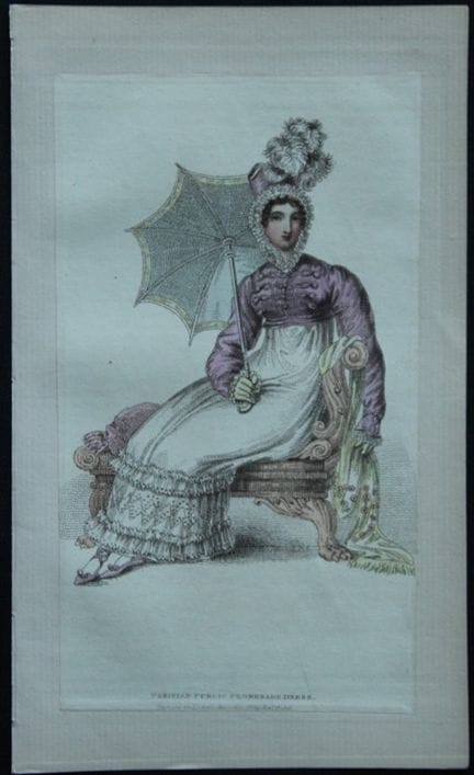 R·阿克曼——1816年散步礼服版画。

这些原版手绘彩色的水彩蚀刻版画选自鲁道夫·阿克曼的《艺术、