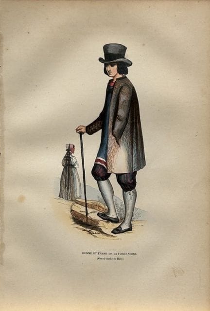A Wahlen - Woodcut engraving of man and woman from