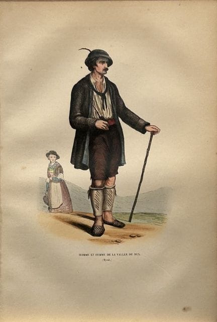 A Wahlen - Woodcut engraving of man and woman from